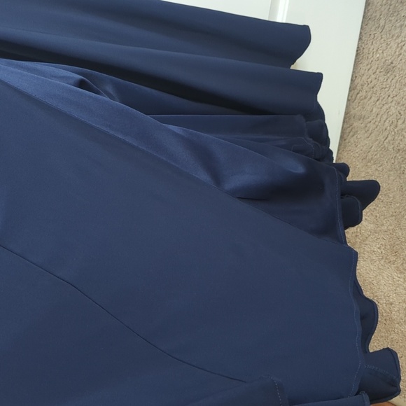 Precious Formals Lux Gal Navy Evening Gown Tiered Rhinestone Cord Neckline S - Picture 9 of 17